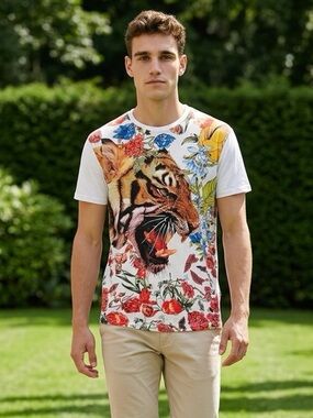 NWT Heads or Tails Men’s White Rhinestone Floral Graphic Tee Shirt - Size 3XL